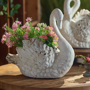 Античный горшок в форме белого лебедя для украшения дома цветочный горшок для свадеб сделанная Настольная Ваза MgO - Product Image 2