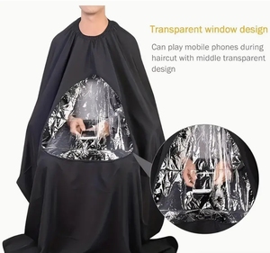 Cape de coiffure de salon personnalisée Cape de barbier avec fenêtre de visualisation transparente <span class=keywords><strong>Tablier</strong></span> de cape de coupe de cheveux imperméable - Product Image 5