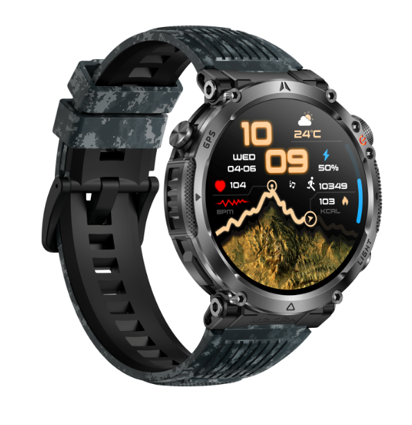 DF HT42 Outdoor Sport GPS Smart Watch AMOLED Magnetic Flashlight Compass Altitude Barometer 1.7" Inch Touch Screen 3ATM