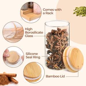 Ensemble de 12 bocaux à épices en verre avec couvercle en bambou écologique pour un usage domestique, avec couvercle hermétique - Product Image 3
