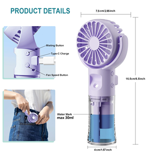 Ventilateur portable humidificateur, petit ventilateur de poche pour l'extérieur, élimination de la chaleur estivale, mini ventilateur pulvérisateur rechargeable - Product Image 4