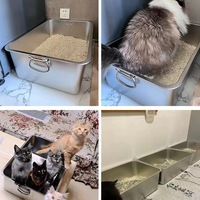Grande litière pour chat en acier inoxydable profond avec poignée, bac à litière ouvert en métal pour grands chats Maine Coon, antiadhésif, facile à nettoyer