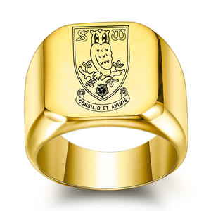 Anillo de Oro con Forma de Escudo y Búho para Hombre, 18MM, Acero Inoxidable, Joyería, Regalo - Product Image 1
