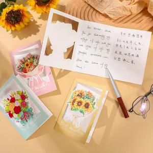 창의 새 어머니의 날 꽃다발 인사말 카드 3 개 접는 자필 축복 감사 어머니 카드