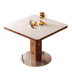 Solid Wood Square Folding Dining <b>Table</b> With Stone Top For <b>Small</b> Spaces - Product Image 5