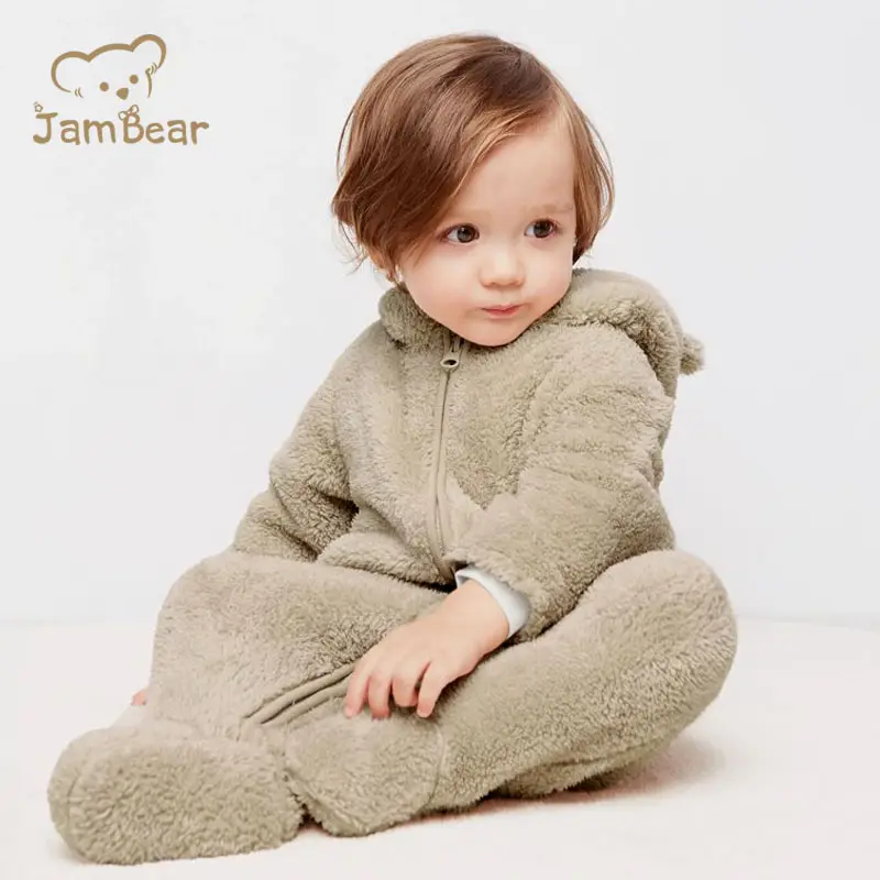 baby teddy fuzzy baby nachtwäsche winter säugling einteiler teddy vlies lange Ärmel strampler kapuzenpullover für babys zweiseitig reißverschluss strampler