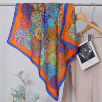 Selendang Segi Empat Wanita Bahan Sutra Gaya Baru Motif Bunga Vintage Gaya Korea Pelindung Leher Musim Semi Gugur Fashion Serbaguna Ikat Tas