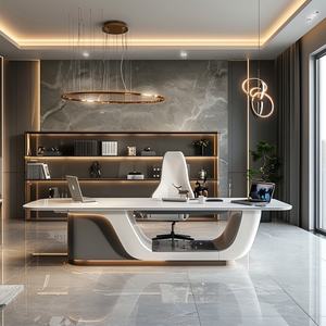Escritorio Ejecutivo Moderno Blanco de Lujo para CEO o Gerente, Diseño Curvo Contemporáneo para Oficina - Product Image 3