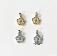 Pendentifs en laiton en forme de fleur, breloques plaquées or/rhodium avec strass turquoise pour bracelet DIY, accessoires de bijoux élégants pour le quotidien