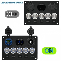 Panneau de commande tactile marin 5 gangues étanche avec prise USB PD QC3.0 pour voiture et voltmètre LED 12V, panneau de commande à boutons poussoirs métalliques avec fusible
