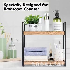 Wooden Bathroom Storage Rack 2 Tier 50X30Cm Freestanding Cosmetics Organizer <b>Desktop</b> Toiletries <b>Shelf</b> - Product Image 4