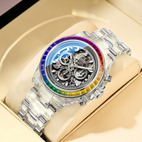 Montre squelette automatique mécanique pour homme Bonest Gatti, boîtier transparent en cristal, bracelet, réserve de marche de 85 heures, lumineuse BG6009