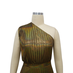 <span class=keywords><strong>Vestido</strong></span> Largo Metálico de Un Solo Hombro con Pliegues para Mujer, <span class=keywords><strong>Vestido</strong></span> de Noche sin Mangas, <span class=keywords><strong>Vestido</strong></span> Brillante para Fiesta, Graduación o Evento Formal - Product Image 5