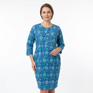 Vestido Midi 100% Algodón con Estampado Floral Hecho a Mano, con Impresión Digital, Suave y Transpirable, con Cierre de Cordón y Cuello Redondo para el Verano - Product Image 1
