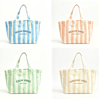 Sac fourre-tout en toile de coton à rayures contrastées personnalisées en gros, sac de shopping réutilisable et écologique à porter à l'épaule pour les vacances à la plage