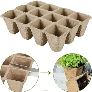 Bandeja Biodegradable para reciclar 12 cavidades, macetero cuadrado para siembra, semillas de maceta, bandeja para cultivo de flores, bandejas para vivero