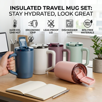 Vente en gros OEM – Tasse isotherme à double paroi en acier inoxydable de 15 oz avec poignée et couvercle à rabat assorti