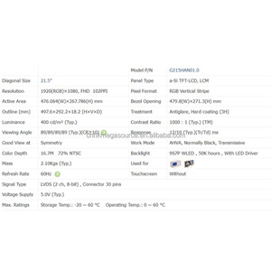 G215HAN01.0 AUO LCD ผลึกเหลวแผง21.5นิ้ว1920*1080 LVDS จอ LCD - Product Image 4