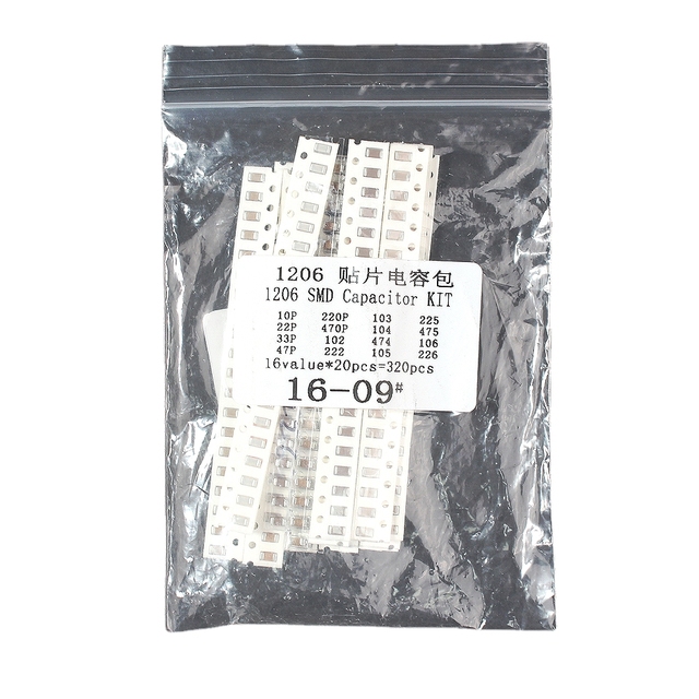 SMD Capacitor Kit 0805 1206 Assorted Kit 16 Values 10P~226M, SMD Capacitors Pack 10P 22P 33P 220P 470P 0.01UF 0.1UF 0.47UF 1UF