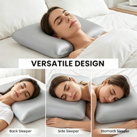 Oreiller de lit moderne en tissu polyester solide, garnissage en fibres de silicone, rafraîchissant, respirant, portable, avec housse amovible et lavable pour le cou