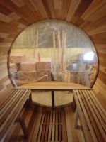 Sauna de barril tradicional, cicuta de madera maciza, madera de cedro, sala de Sauna de vapor húmedo, Sauna de barril ardiente de madera para exteriores