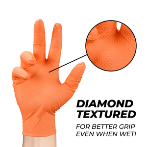 Gants de travail en nitrile à grip diamanté, robustes, épais, noirs et orange, 8 mil, durables, pour mécaniciens, réparation automobile et usage industriel. - Product Image 5
