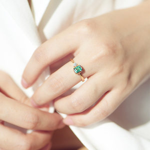 Anillo de oro de 18 quilates con gema esmeralda de <span class=keywords><strong>Colombia</strong></span>, joyería de alta gama, anillo de diamante de 0,06ct para mujer, joyería de boda - Product Image 6