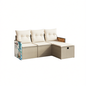 Plastan Modular Beige PE Rattan Garden <b>Sofa</b> <b>Set</b> Outdoor Furniture with Storage Contemporary Design - Product Image 1