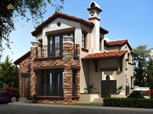 Villa de style toscan personnalisée avec façade en pierre et toit en tuiles rouges - Product Image 1