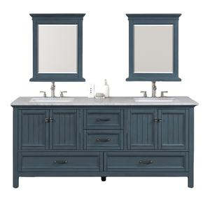 Meuble-lavabo de salle de bain en bois massif et contreplaqué de style transitionnel avec miroir encadré, résistant à l'eau, écologique, fabriqué au Vietnam - Product Image 1