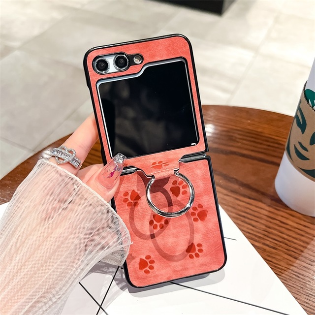 Luxury Pu Phone case for samsung Z Flip 4 Cute Cat Claw Finger Ring Phone Cover for galaxy Z Flip 3 4