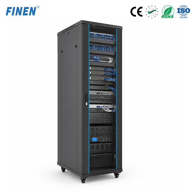 Factory Wholesale Free Standing Server Rack 18U 22U 27U 32U 37U 42U Tempered Glass Door Mesh Back Door Removable Sides SPCC