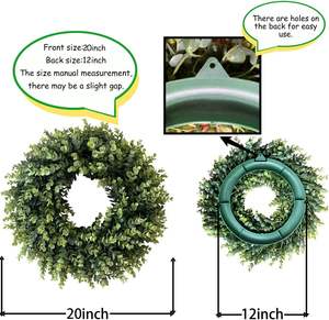 Toptan 20 inç yeşil okaliptüs kapı çelenk yapay şimşir çelenk oturma odası pencere duvar çiftlik ev dekor için - Product Image 6