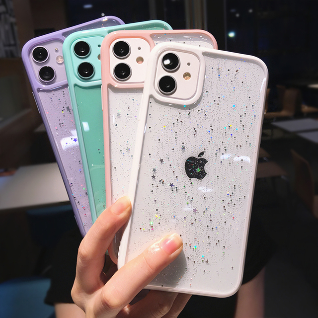 Bling Glitter Star Phone Case for iPhone 12 12mini 11 Pro Max XR XS Max X 7 8 Plus Transparent Soft Silicone Sequins Shell Cases