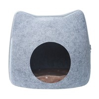 Lit pour chat en feutre, nid en forme de tête de chat, ouverture ronde, design confortable et douillet pour chats et chatons, toutes saisons, vente en gros d'articles pour animaux de compagnie