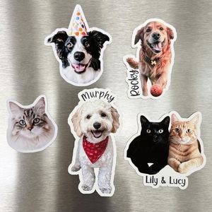 Aimant de réfrigérateur découpé sur mesure pour animaux de compagnie, cadeau personnalisé pour les amoureux des chiens et des chats, impression personnalisée occasionnelle, aimant décoratif promotionnel - Product Image 1