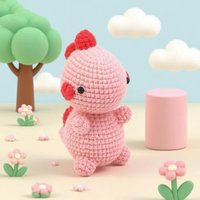 Jouet en peluche dinosaure rose fait main au crochet avec accents rouges, jouet unique pour enfants, adorable décoration de maison, cadeau