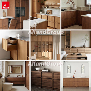 Alland Wabi Sabi Nuovo Credenza Naturale Slim in Impiallacciatura di Noce Americano Scuro, Mobile da Cucina Japandi con Isola in Marmo - Product Image 5