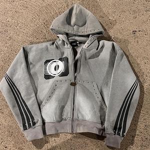 Tùy Chỉnh Quá Khổ Zip-up Hoodie Quần Set Cho Nam Giới Axit Rửa Sạch Bộ Đồ Thể Thao Với Rhinestone Cắt Quần Áo Mùa Đông - Product Image 2