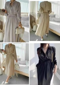 Robe chemise ajustée en viscose unie personnalisée avec laçage, grande taille, pour femme, robe longue d'été avec ceinture et poches - Product Image 4