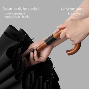Paraguas publicitario clásico de gran tamaño doble con mango largo de 16 huesos de alto grado Apertura completamente automática Mango de madera Resistente a las tormentas - Product Image 1