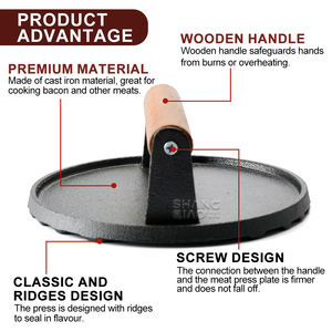 Round Heavy Duty <strong>Cast</strong> <strong>Iron</strong> Smash <strong>Grill</strong> <strong>Press</strong> Meat Steak with Wood Handle <strong>Cast</strong> <strong>Iron</strong> Burger <strong>Press</strong> - Product Image 4