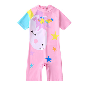 Traje de baño de una pieza para niñas, estampado de unicornio rosa, Upf 50, ropa de natación para niños de 4 a 8 años, traje para deportes acuáticos - Product Image 3