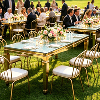 Table de banquet de mariage élégante en or avec plateau miroir pour événements - Vente en gros