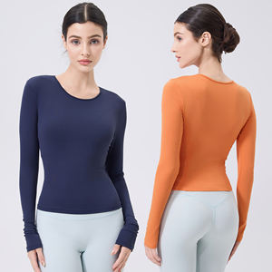 <span class=keywords><strong>Ropa</strong></span> ajustada de manga larga para gimnasio, <span class=keywords><strong>ropa</strong></span> de actividad física, ajustada, deportiva, para correr, cómoda, para entrenamiento, para mujer, Top envolvente de Yoga - Product Image 1