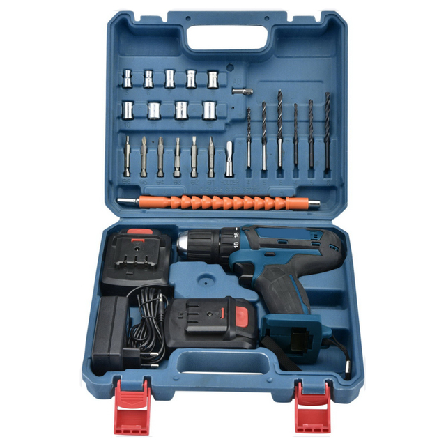 16.8V Cordless Household Lithium Electric Drill Hand-held Power Tool With Accessories Two Batteries and One Charge