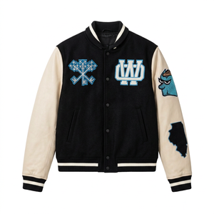 Custom Embroidery Varsity Jacket <b>Men</b> Vintage Patchwork Letterman Bomber Jacket <b>Wool</b> Leather Sleeve Streetwear Hip Hop <b>Coat</b> - Product Image 1