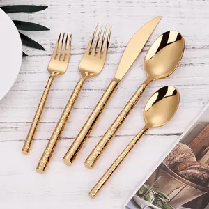 Amazon Best Sell Product High Quality Stainless Steel Grade 304 Cutlery Knife and Fork Sets Cylindrical Handle Shape with Hammer