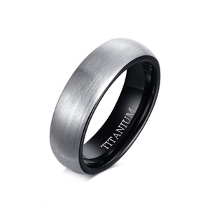 Brushed Effect Mens Band <b>Rings</b> Silver <b>Black</b> Plated Custom <b>Titanium</b> <b>Rings</b> for Man - Product Image 1