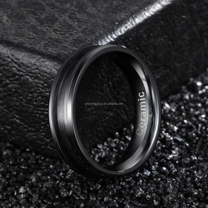 POYA Nie Verblassender Schwarz-Weißer Ring 8mm 6mm Paar-Ehering Keramik Flach Abgeschrägt Runde Kante Ringrohlinge DIY Schmuck - Product Image 3